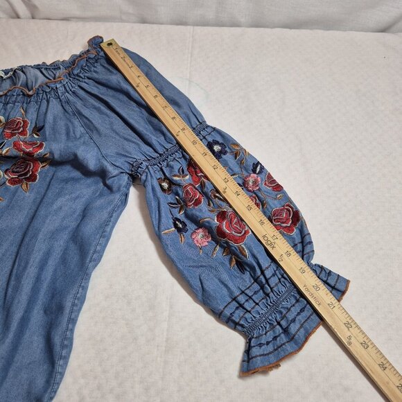 John Mark Women's Blouse Size L Midnight Blue Embroidered  Indian Summer (38) - Picture 7 of 12